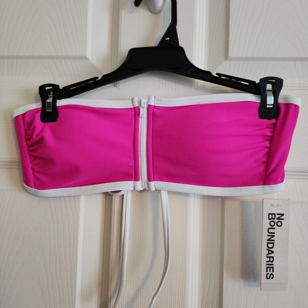 No Boundaries Pink & White Zipper Bandeau Bikini Top S (4-6)
